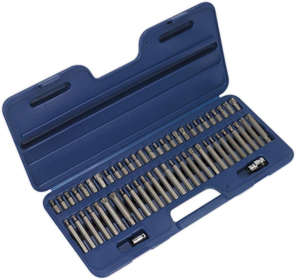 Sealey Ak21956 Ribe/Spline/Hex/Security TRX Bit Set 56Pc 3/8In & 1/2In Sq Dr, Silver, 1/2"