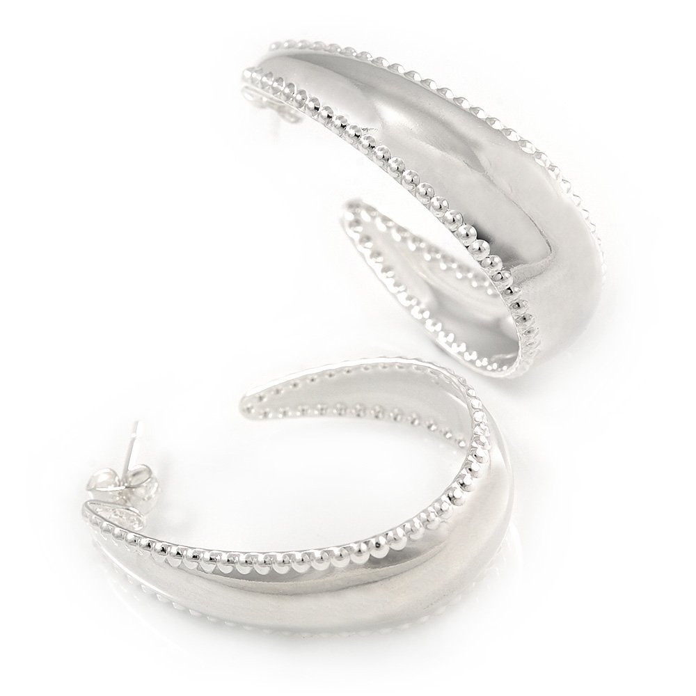 30mm L/Medium Half Hoop Earrings/Silver Plated Metal