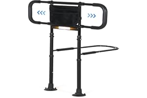 LIUQIBAX Bed Rails for Elderly Adults Safety - Elderly Assistance Products, Bedrails for Rlderly Adults Grab Bar Bed Handrails, Bed Rail with Pocket, Motion Sensor Light Fits King, Queen, Full, Twin (Black)