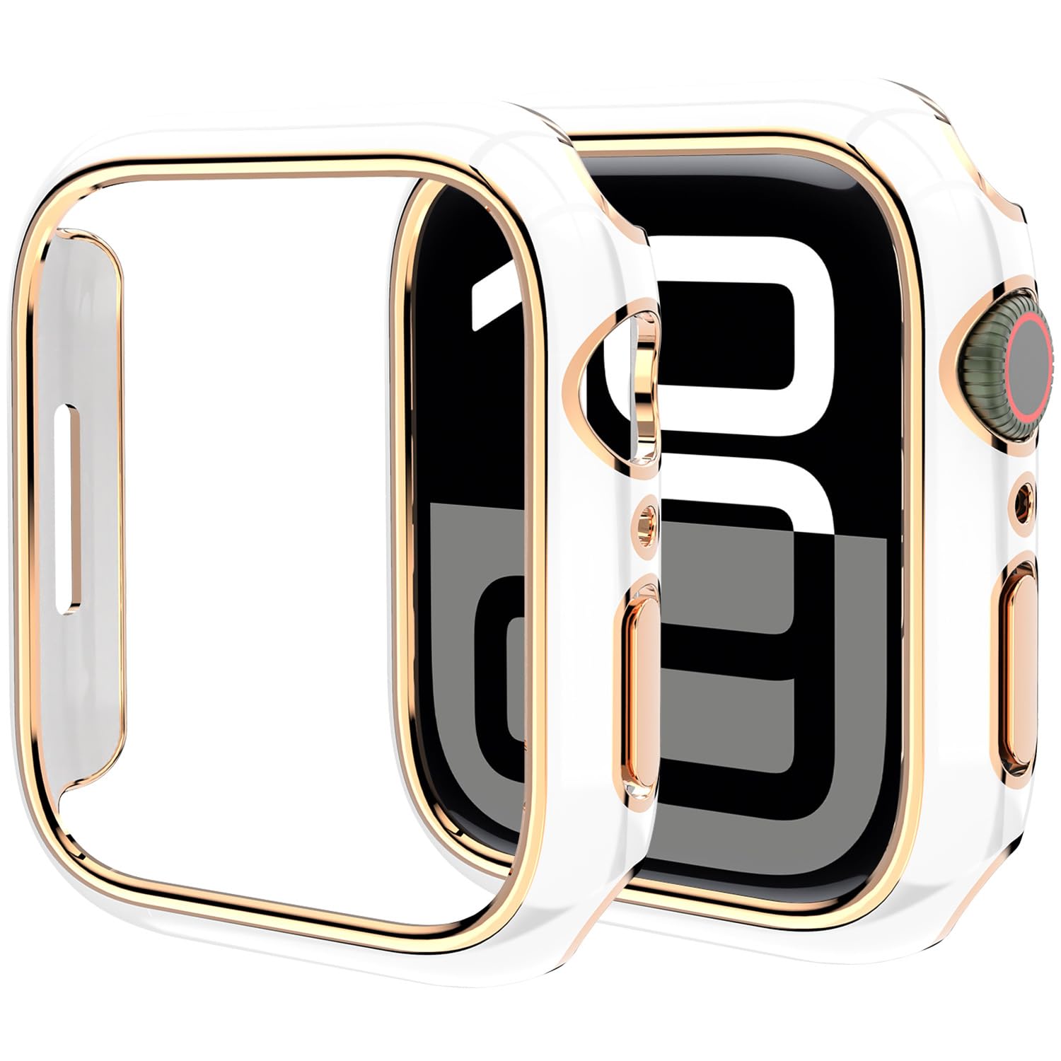 Miimall Case for Apple Watch Series 10 42mm/46mm, Hard PC Colour Blocking Case for iWatch 10, Apple Watch 10 Cover, Protective Case for iWatch Series 10 46mm-White+Rose Gold