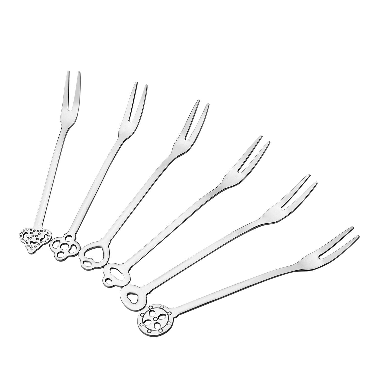 MaoXinTek Stainless Steel Fruit and Dessert Forks Set - 6 Pieces Silver Small Cake Forks With Box for Birthday Party, Buffet, Home, Restaurant