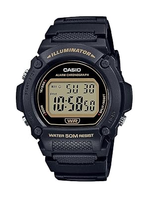 Casio W219H Series | Digital Watch | Illuminator | Black | 50M WR | 1/100 SEC Stopwatch | LED Backlight | Daily Alarm | Auto Calendar | Regular Time Keeping (HR, Min, SEC, PM, Date, Day) | 7 Yr Batt