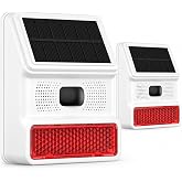 Hapippofa Solar Motion Sensor Alarm, 120dB Outdoor Waterproof Strobe Siren, Wireless Security Alert System for Yard, Farm, Garage, Woods, Bear Deterrent, 2 Pack