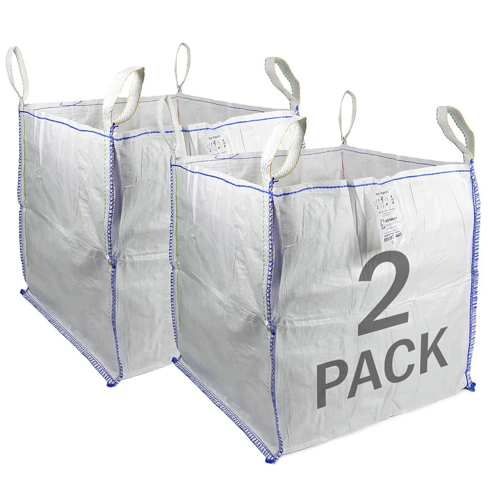 sackmaker FIBC Bulk Bag - One Tonne Builders Bag - Heavy Duty Garden Waste Bag Extra Large - Premium Grade Dumpy Bag with 4 Lifting Handles and Safety Certificate