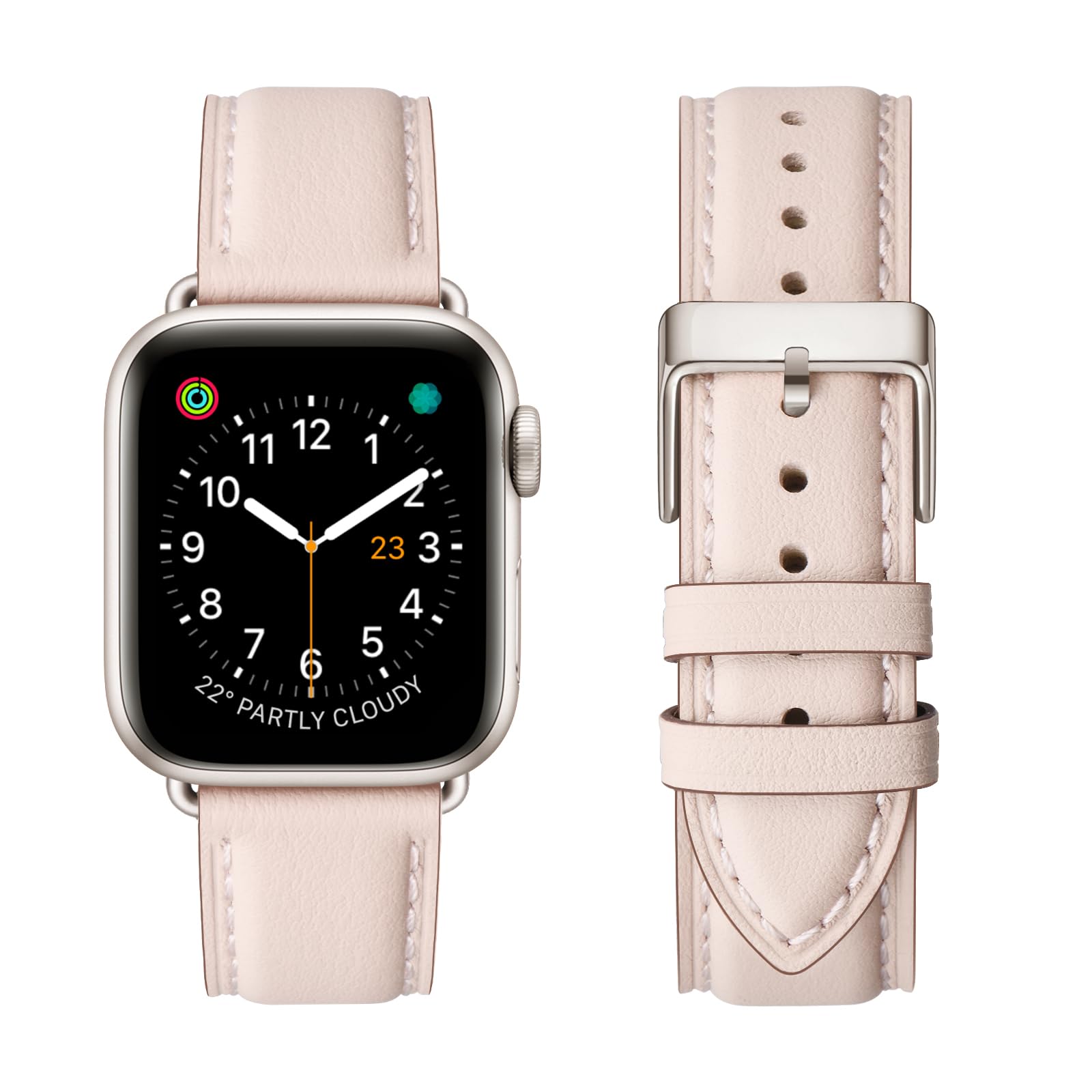 Photo 1 of OMIU Square Bands Compatible with Apple Watch Band 38mm 40mm 41mm 42mm 44mm 45mm 49mm, Genuine Leather Wristband Starp for iWatch SE Series 9 8 7 6 5 4 3 2 1 Ultra for Women Men (PinkSand/Starlight,