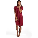 Miss Elaine Women's Short Tricot Nightgown, Flutter Sleeves and Premium Lightweight Fabric, Embroidered Neckline