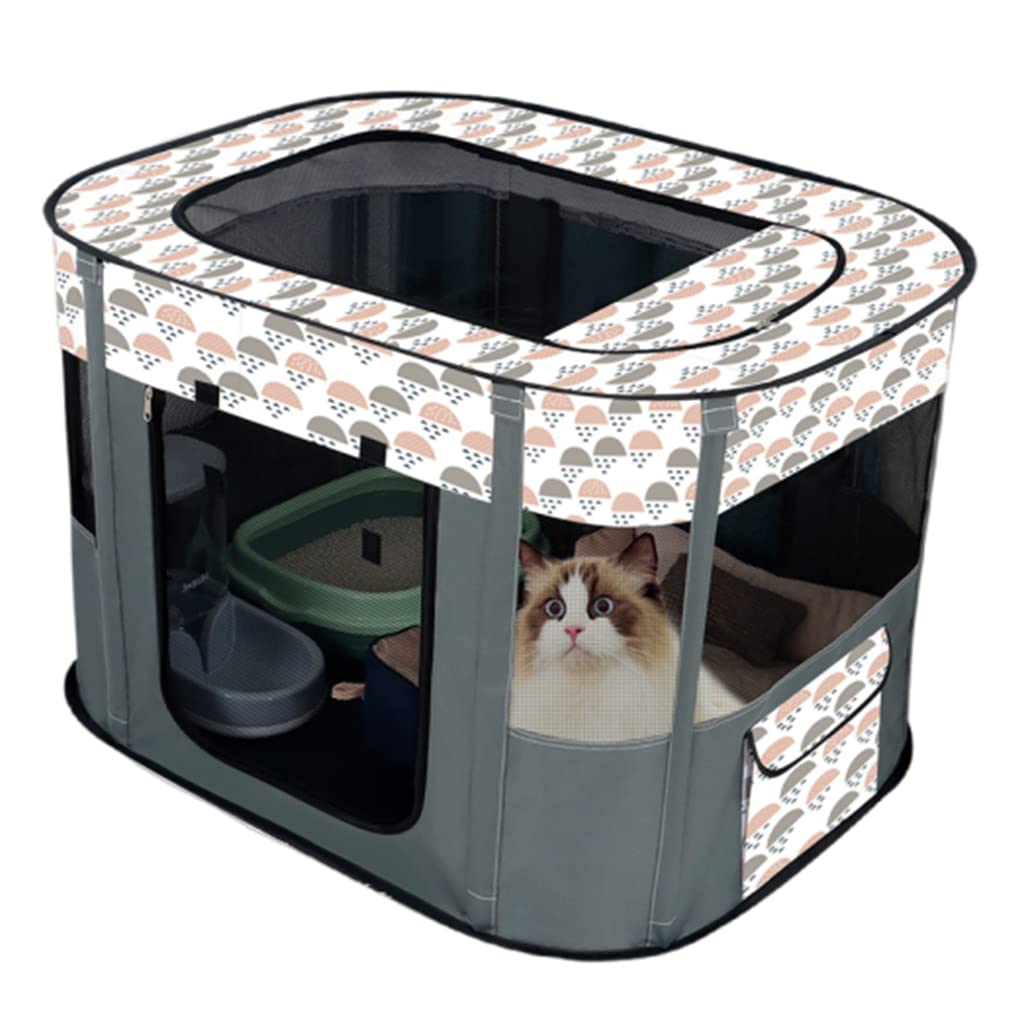 Floving Portable Doghouse Pet fence Foldable Pet playpen Rectangle Delivery Room Cat den Cat hut Puppy house Kennel Closed Pets Tent with carry bag (M/80 * 60cm, Gray)
