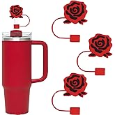 3Pcs Stanley Cup Silicone Straw Covers - Rose Flowers Dust-proof Straw Toppers Compatible with 30&40 Oz Tumbler with Handle