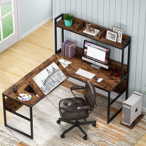 Tribesigns L Shaped Desk With Hutch And Storage Shelves, 65 Inch L
