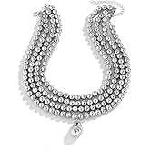 Punk Layered Chunky Bead Ball Chain Collar Choker Necklace Set Hip Hop Bib Statement Necklace for Women Friend Stacking Wedding Jewelry Christmas Gift