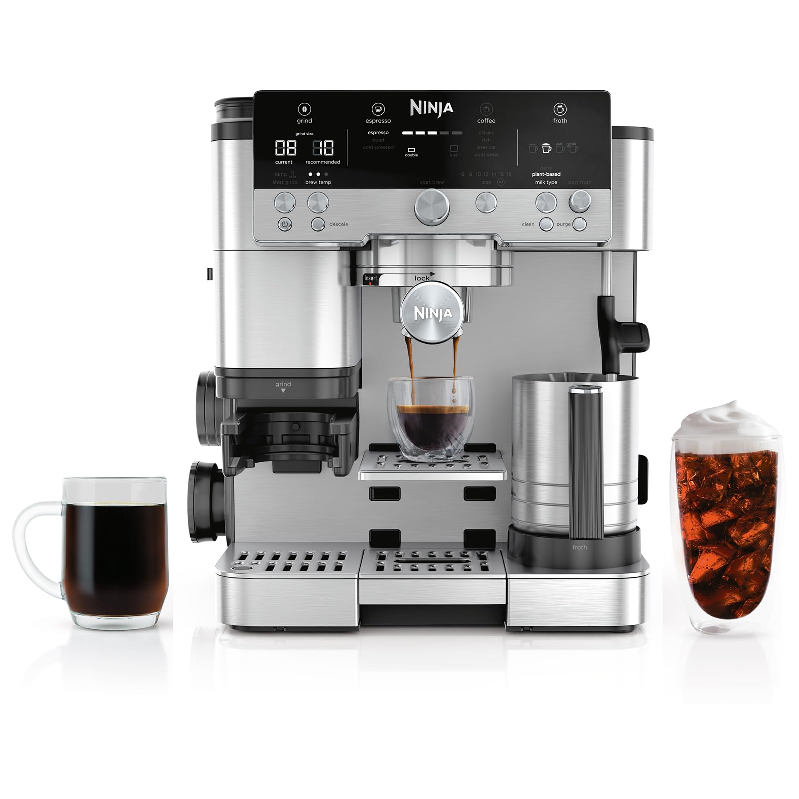 Ninja Luxe Café 3-in-1 Espresso, Drip Coffee and Cold Brew Machine | Integrated Coffee Grinder, Milk Frother, Assisted Tamper & Built-In Espresso Accessory Storage | Stainless Steel | ES601