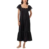 Eileen West Womens Sleepwear & Loungewear - Woven Lawn Collection - 100% Cotton Graceful Flutter Sleeve 50" Long Nightgown