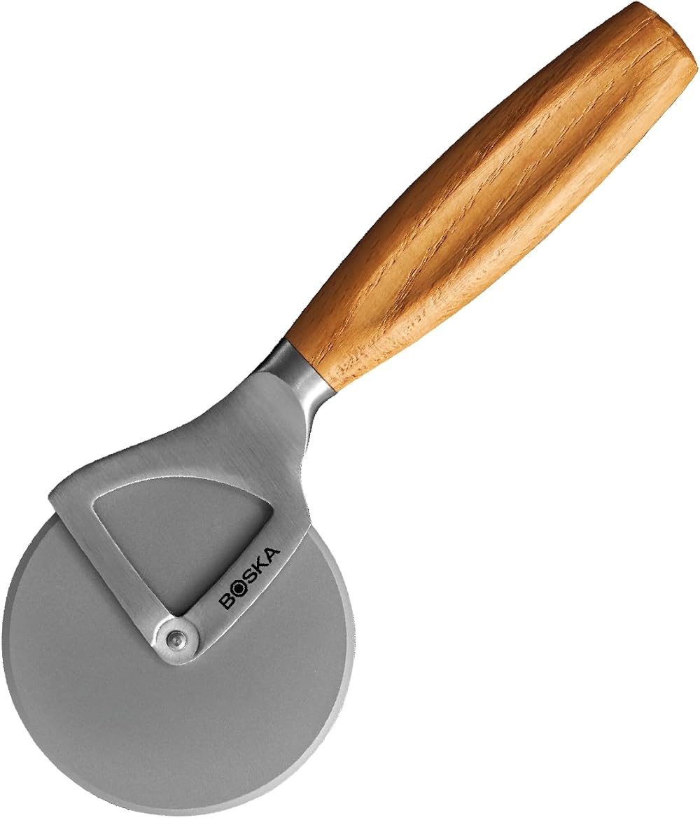 BOSKA Oslo+ Pizza Cutter Wheel Stainless Steel Oak Wood Non-Stick Sharp