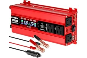 LVYUAN 1000W Car Power Inverter 12V to 110V DC to AC with 4 US Sockets, Cigarette Lighter, LCD Display, USB Ports for Car, Home,Outdoor, Camping