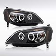 AUTOZENSATION Compatible with 2001-2003 Honda Civic 2 Door Coupe, 2001-2003 Honda Civic 4 Door Sedan, Left + Right Pair Headlamps Assembly, Projector Headlights Head Lamps Black