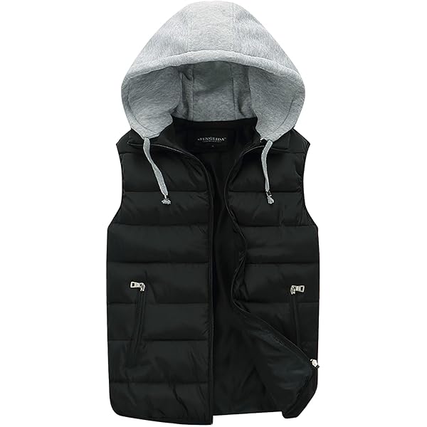 Thatrich Mens Hoodie Puffer Vest Sleeveless Lightweight