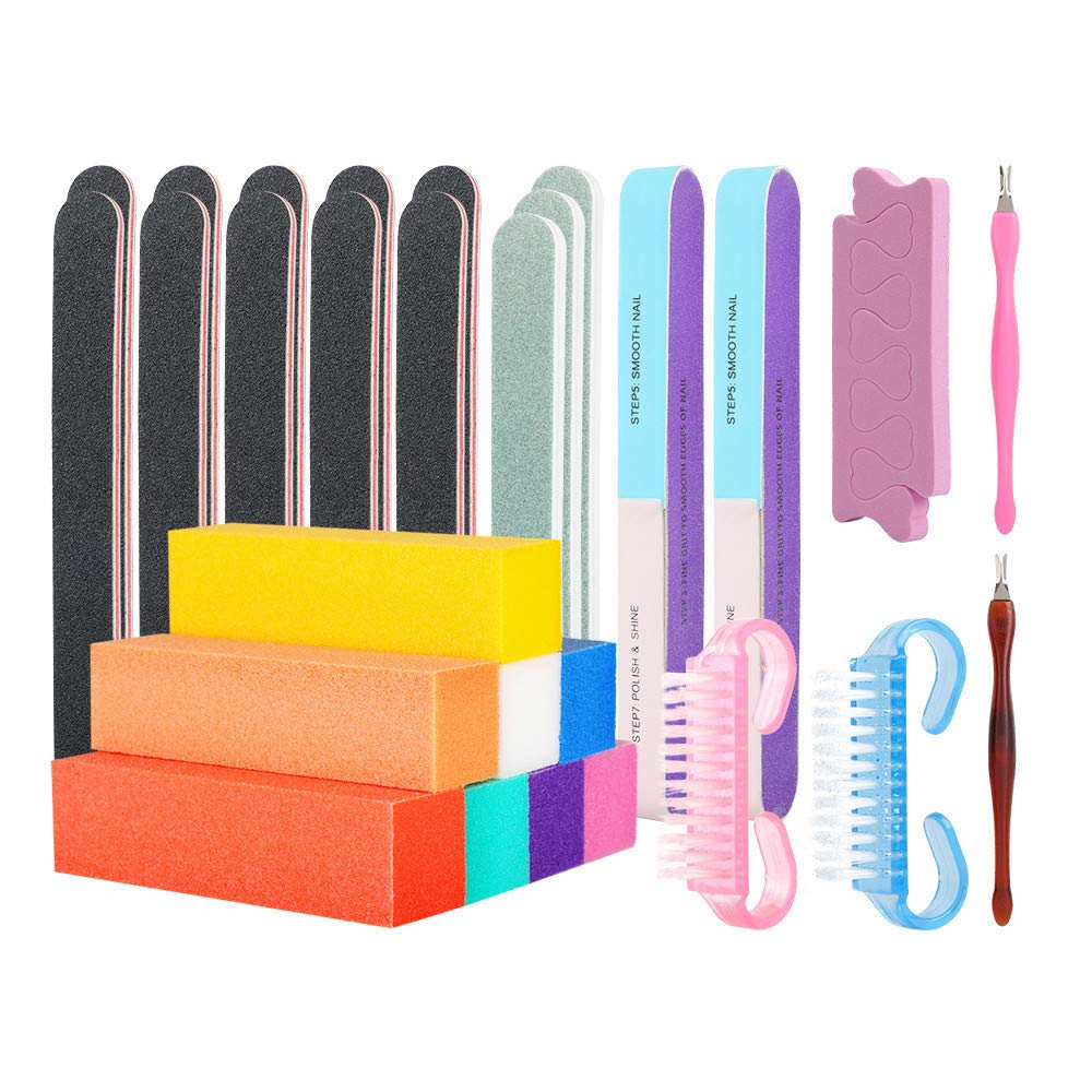 Professional Nail File and Buffers Tool Set - for Natural, Gel & Acrylic Nails - Nail Care Buffer Block Polisher Tool, Washable Double Sided Kit (28 pcs) : Beauty