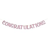 Congratulations Banner - Congrats Grad - Happy Retirement - Wedding - Birthday Party Supplies for Girl - Graduation Party Decorations - Pink Glitter