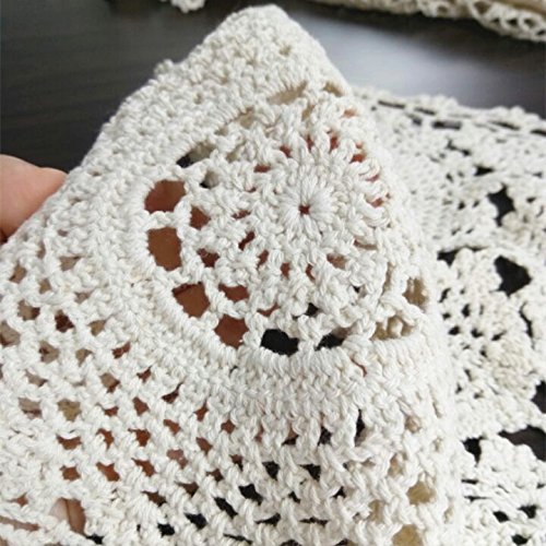 image for USTIDE Rustic Floral Table Runner Hand Crochet Table Placemats Beige C