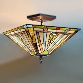 Tiffany Ceiling Light 14" Mission Style Semi-Flushmount Stained Glass Shade | Semi Flush Mount, Classical 2-Light Hallway Lighting, Bedroom Kitchen Foyer Entrance
