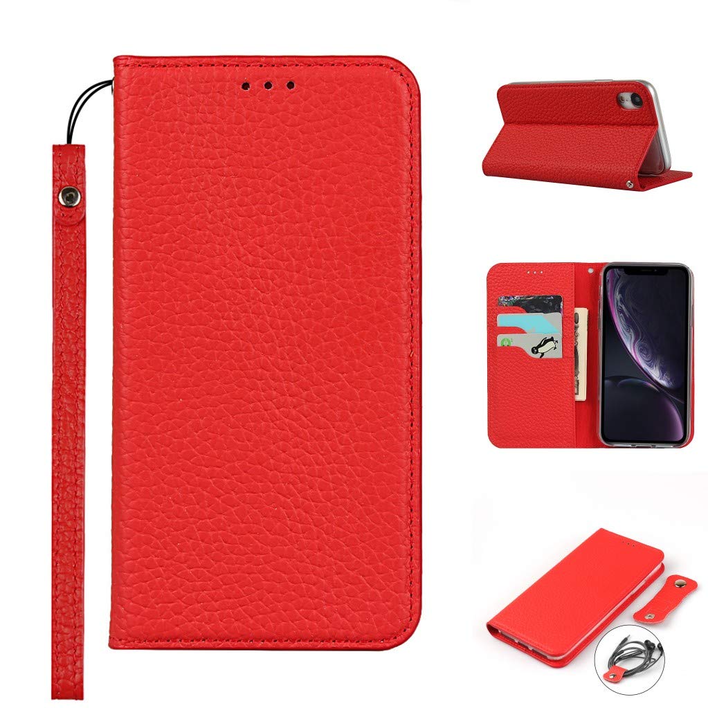 Copmob iPhone XR Case,Genuine Leather Flip Wallet Case,[3 Card Holders][Magnetic][RFID-Blocking],Protective Phone Case Cover for iPhone XR - Red — image 1