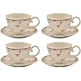 Gracie China Pink Petite Fleur Porcelain 7-Ounce Cup and Saucer, Set of 4