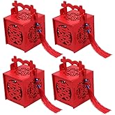 Abaodam 4PCS Wedding Favor Boxes Chinese Wedding Candy Boxes Chinese Style Wooden Candy Pack with Tassel Sweet Bags for Bridal Shower Baby Shower Engagement Party