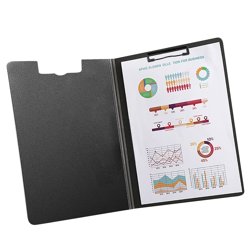 A4 Clipboard Folder Ring Binder Foldover Clipboard with Cover, Portfolio Conference Legal Writing Pad Document Hardboard PP Folio Clip Board Case for Business School Office (Black(Vertical))
