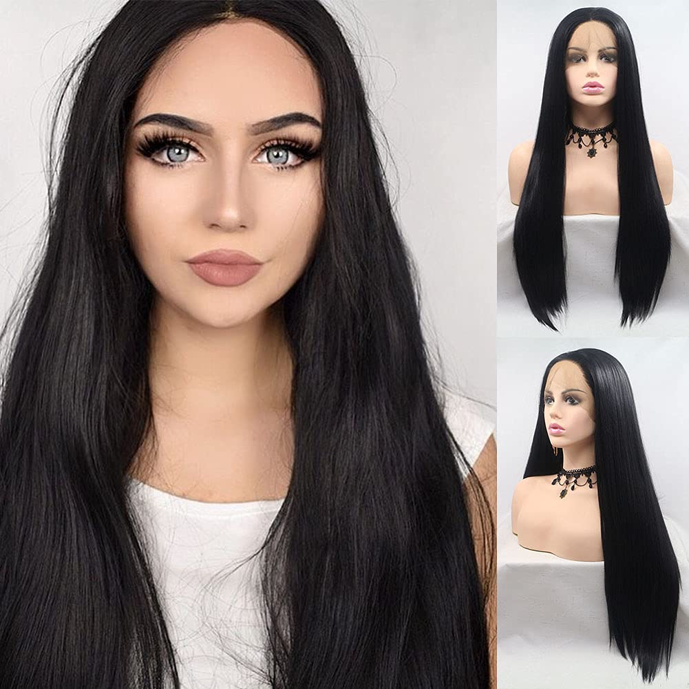 AFBeauty Black Lace Front Wig for Women Synthetic Long Straight 1B Natural Color Wig Heat Resistant Fibre Makeup Party Soft Wigs 24'' — image 1