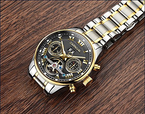 PASOY Carnival Men's Watch Automatic Mechanical Tourbillon Stainless Stell Date Black Dial Skeleton Watch