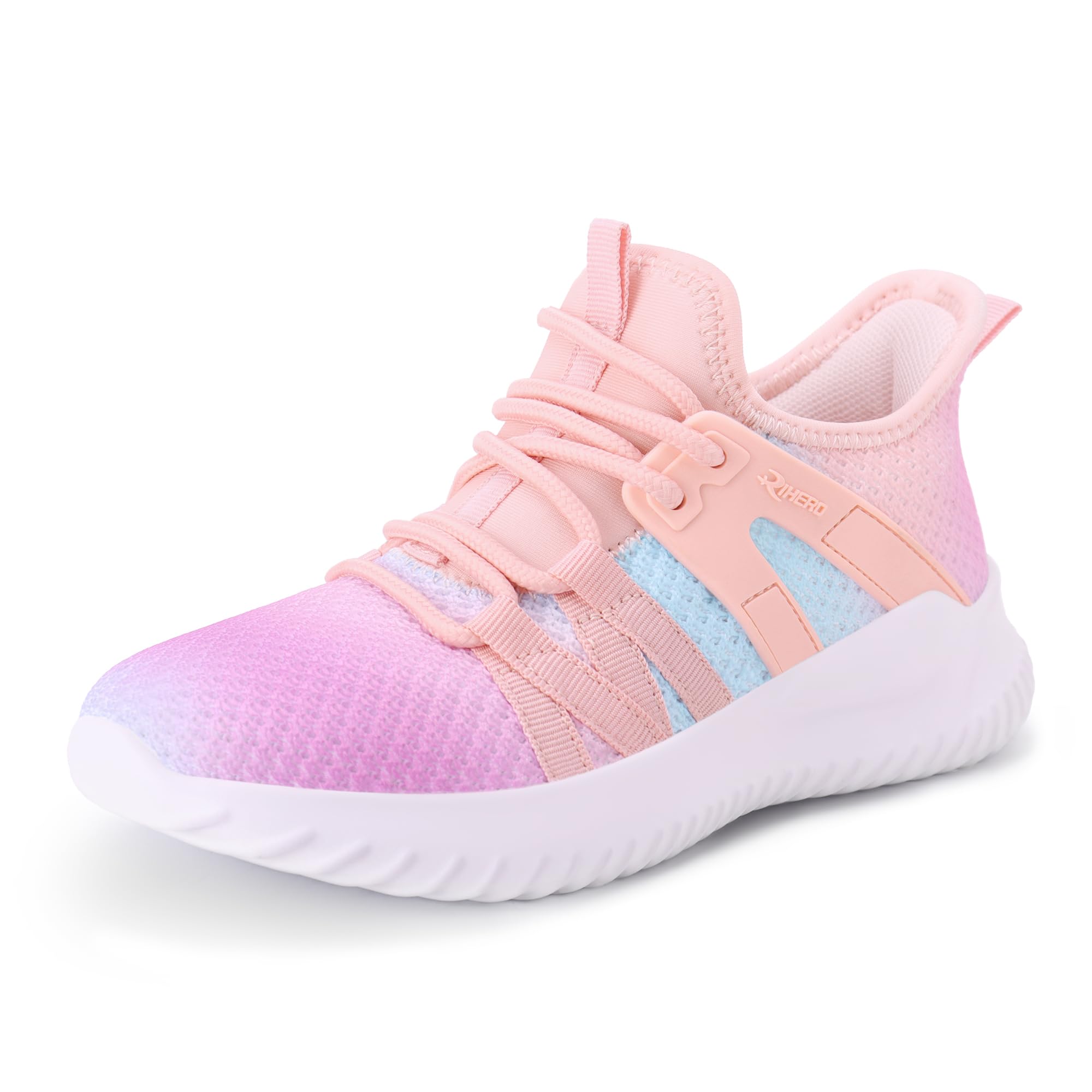 Photo 1 of *** NOT NEW**   Rihero Girls Tennis Shoes Kids Walking Shoes Athletic Running Slip On Sneakers for Toddler/Little Kid/Big Kid Gradient Pink Size 5