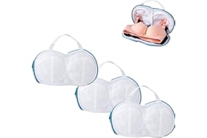 JATMIRA 3Pcs Bra Wash Bags for Laundry Lingerie Underwear Brassiere Bag Set for Washing Machine With Zipper Women Delicates Blue (A to C Cups)