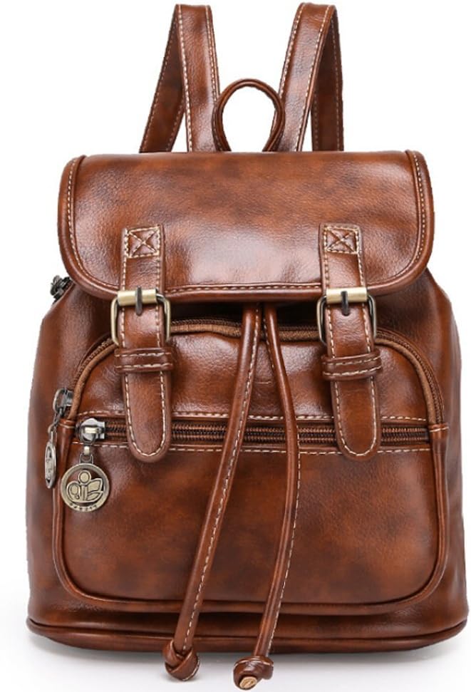 ANDAY Women's Vintage Retro Style PU Leather College School Bag Casual Mini Travel Backpack Satchel Brown