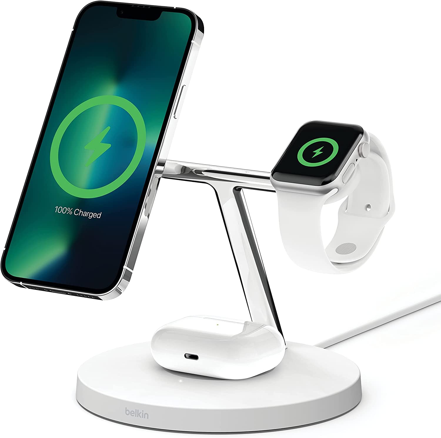 Belkin Boostcharge Pro Chargeur Sans Fil 3 En 1 Avec Magsafe Pour iPhone 16, iPhone 15, 14, 13, 12 + Apple Watch + AirPods (Charge Magnétique iPhone 16, 15, 14, 13 Et 12 Modèles Jusqu'À 15 W)