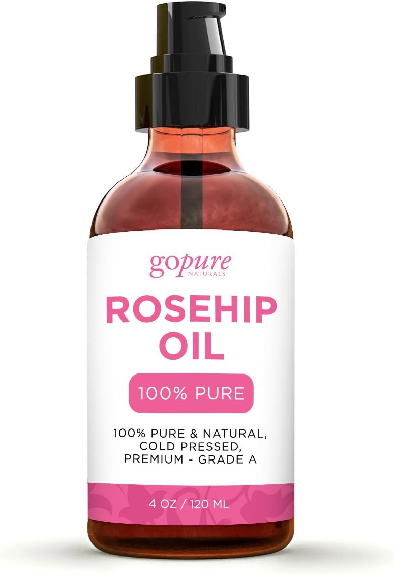 GoPure Naturals Rosehip Oil for Face, Skin, Nails & Hair, 4 fl. oz. with Pump
