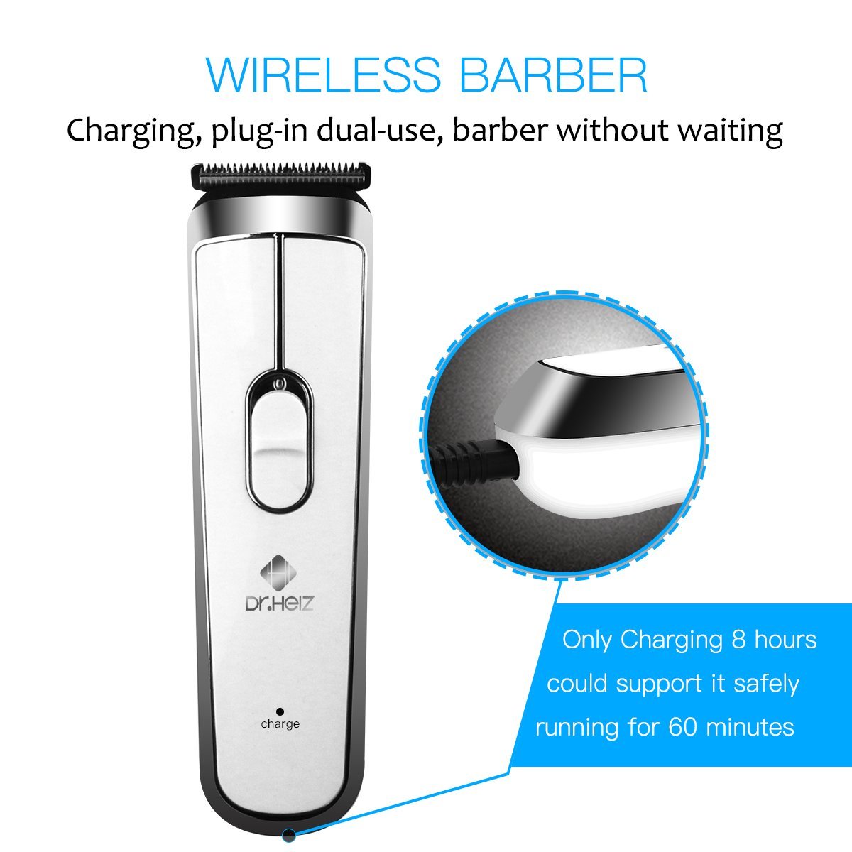 Dr.HeiZ Professional Hair Clippers-Rechargeable Haircut Kit,Wireless Fashion Hair cutting,Hair Trimmers for kids and adults(White)