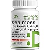 DEAL SUPPLEMENT Irish Sea Moss 7000mg Per Serving, 240 Veggie Capsules – 14 Superfood Complex – 3000mg Black Seed Oil, 2000mg Ashwagandha, 600mg Ginger