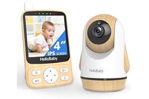 HelloBaby No WiFi Baby Monitor 4" IPS, Pan-Tilt-Zoom, 2800mAh(26H ECO/Sleep), 1000ft, Secure FHSS, Night Vision, Temp Alerts,
