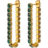 Gold Geometric Drop Earrings for Women, Green Crystal Square Hoop Earrings, Trendy Statement Jewelry Gift