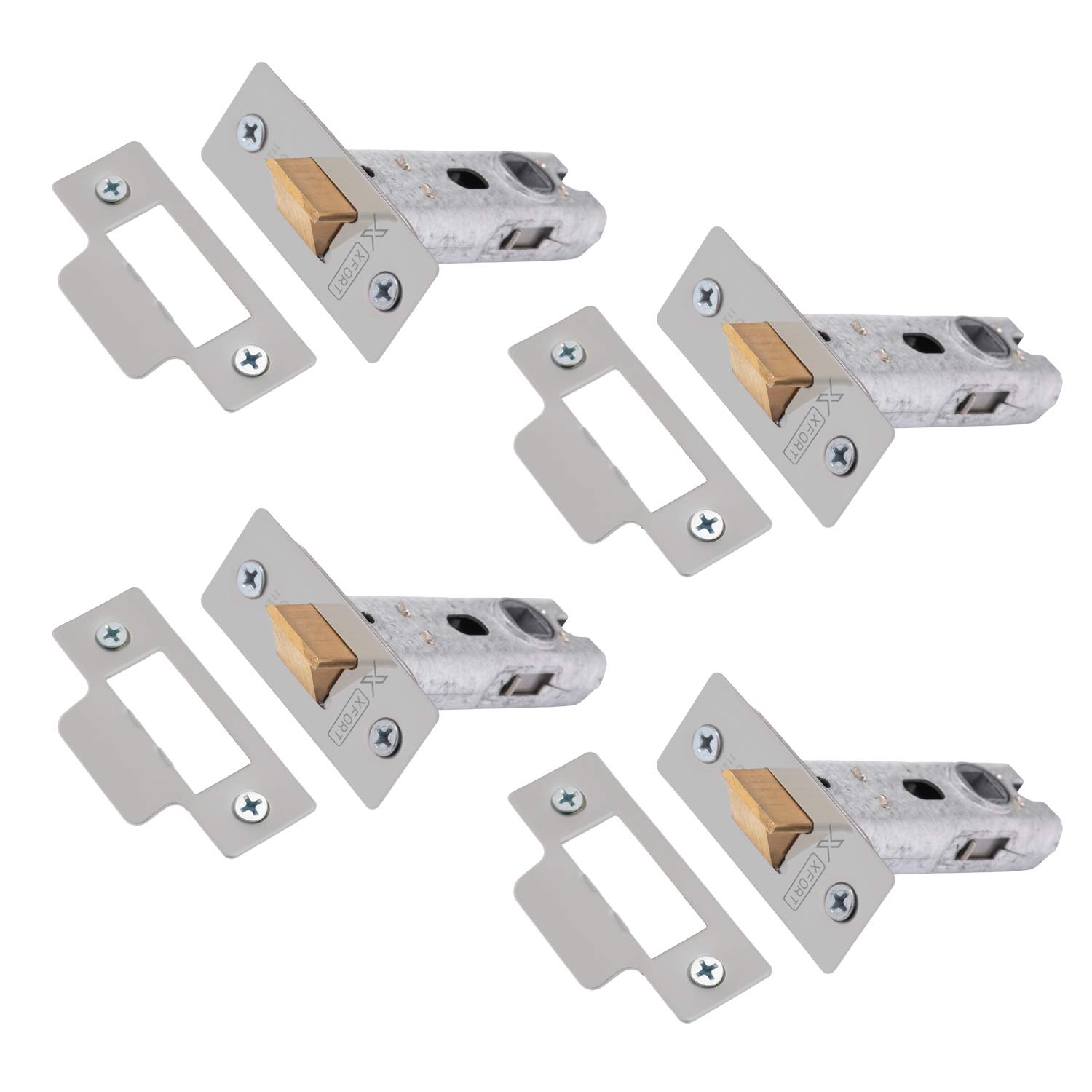 XFORT Tubular Latch, Satin Chrome, Tubular Door Latch for Internal Wooden Doors, (4 Pack, 75mm) — image 1