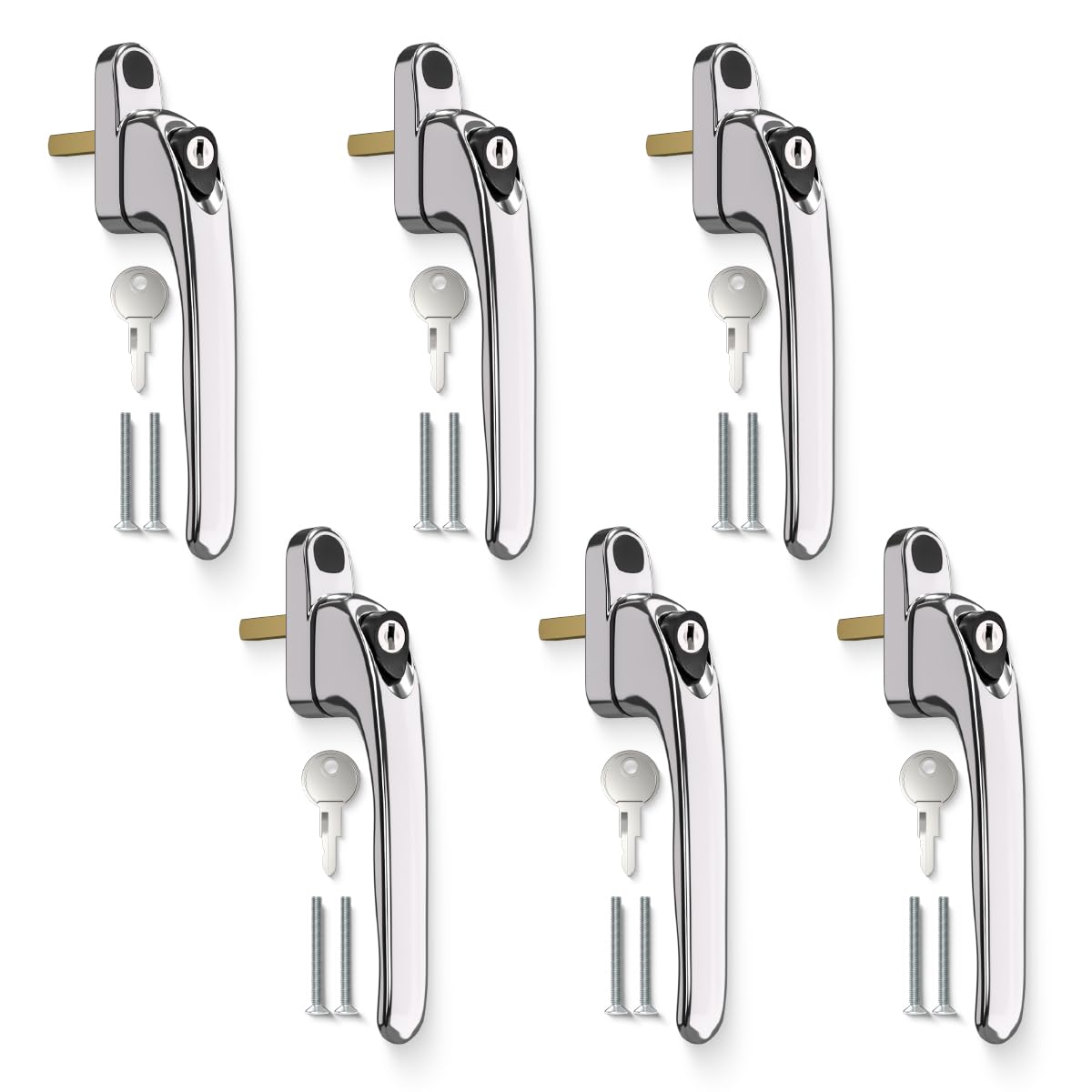 Bwintech 6 Pcs in-Line Polished Chrome UPVC Zinc Window Handle, 43mm Spindle for Indoor and Outdoor upvc Window