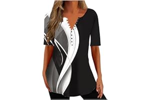 ARICY Womens Tops Dressy 3/4 Sleeve Summer Short Sleeve T-Shirts Ladies Graphic Vintage Tunic Basic Tees Trendy Casual Work Blouse