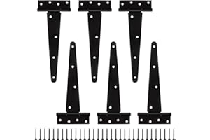 Acrux7 6 PCS Heavy Duty Gate Hinge 10 Inch T Strap Hinges, Metal Shed Barn Door Hinges with Screws, Black Strap Gate Hinge Ou