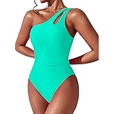 Women One Shoulder One Piece Swimsuit Tummy Control Bathing Suits Modest Full Coverage Cutout Swimwear