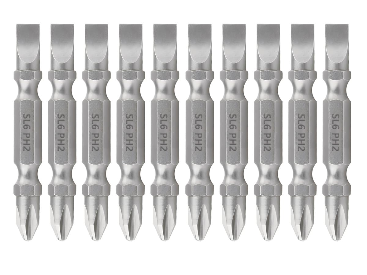 Saipor 10pcs PH2/SL6 Double Ended Screwdriver Bit, #2 Phillips/No. 6 Slotted Screwdriver Drill Bits Set, Magnetic 1/4 Hex Double End Screw Driver Bits for Drill, 50mm/ 2inch Long
