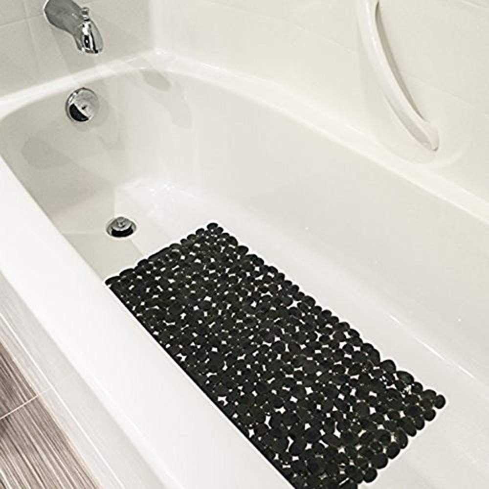SONGZIMING Non-Slip Pebble Bathtub Mat Black 16 W x 35 L Inches (for Smooth/Non-Textured Tubs Only) Safe Shower Mat with Drain Holes, Suction Cups for Bathroom: Home & Kitchen