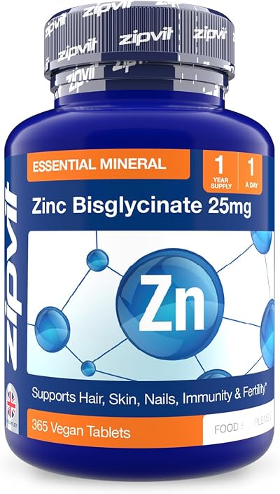 Zipvit Zinc Tablets 25mg 365 vegan tablets Immunity Men Women Bis-Glycinate