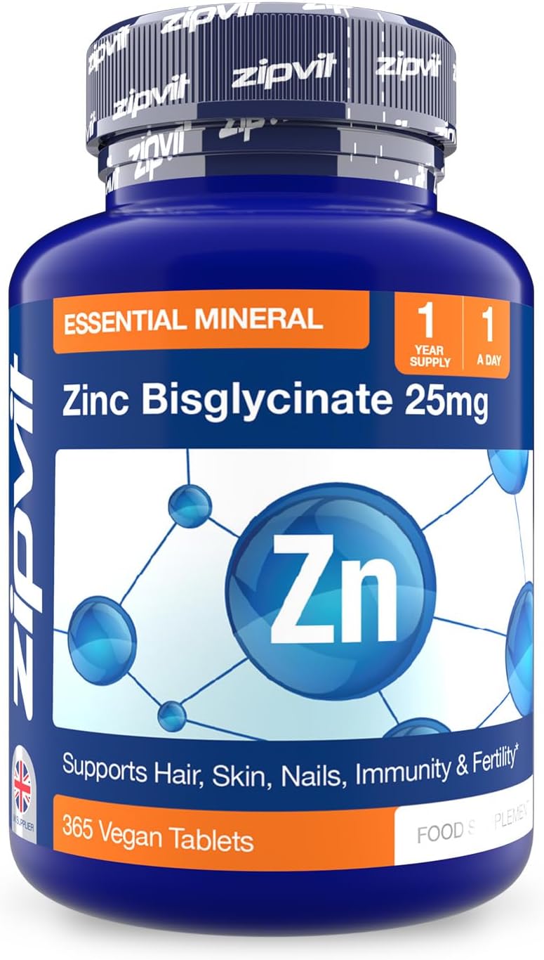 Zipvit Zinc Tablets 25mg 365 vegan tablets Immunity Men Women Bis-Glycinate
