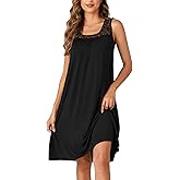 LYANER Women's Nightgown Sleeveless Sleepwear Scoop Neck Full Slip Lace Chemise Nightdress