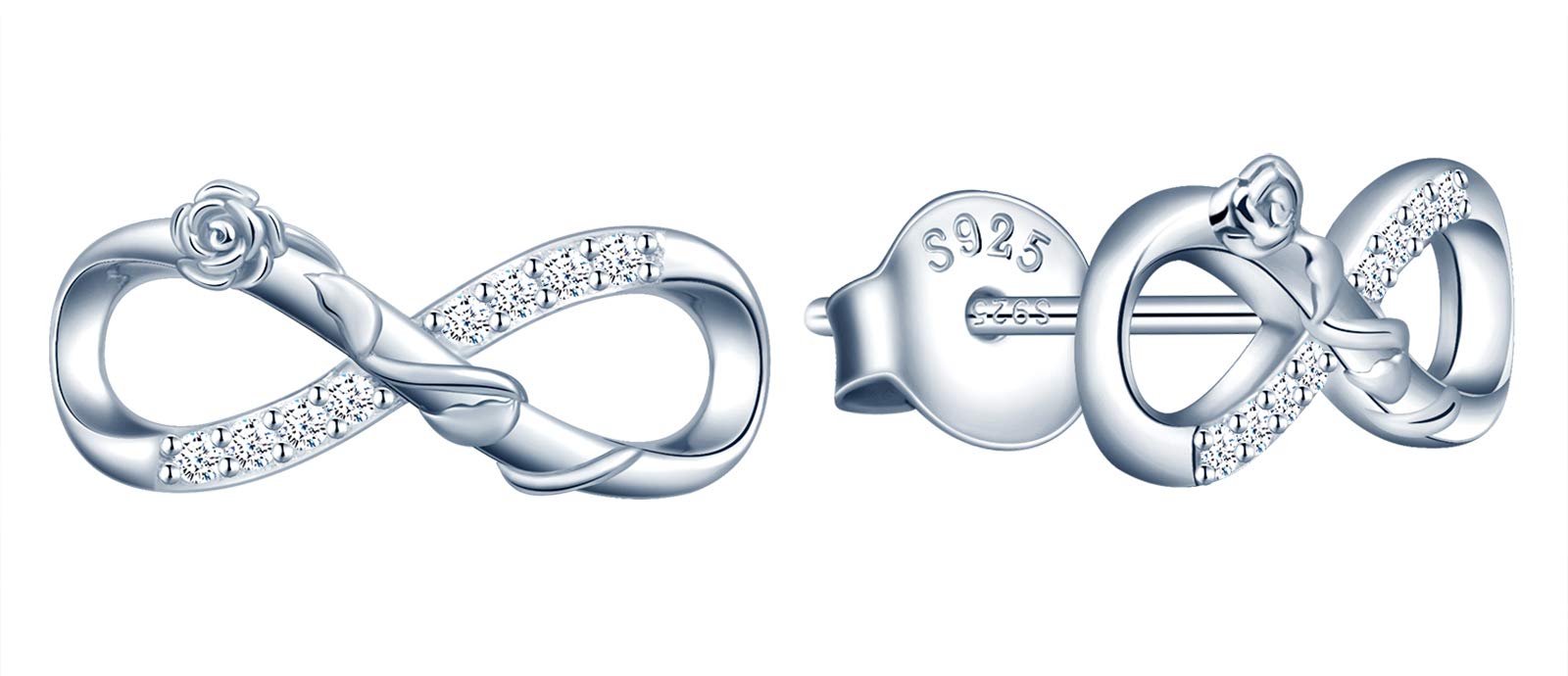 INFINIONLY Women's Earrings Studs, 925 sterling silver Jewellery Sets, Elegant Roses twine infinity symbol earrings, silver, Inlaid zircon, Christmas and Birthday gift — image 1
